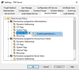 TOP Server Security Policies Custom Permissions