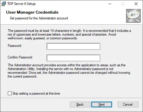 TOP Server User Manager Credentials