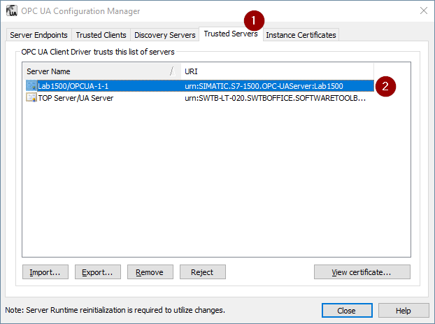 Screenshot - TOP Server Trusted OPC UA Servers Management