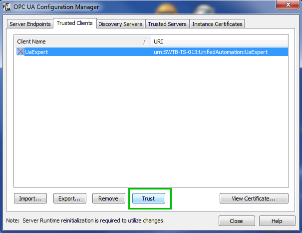 TOP Server Trusting Failed OPC UA Client Connection