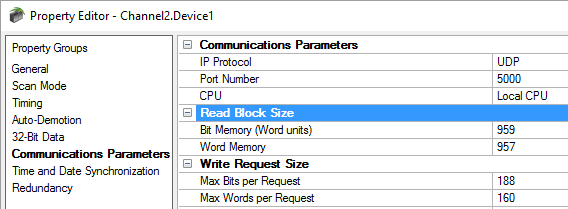 TOP Server V6.1 Mitsubishi Ethernet Configurable Block Sizes