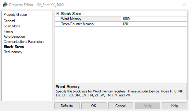 Keyence Configurable Block Sizes