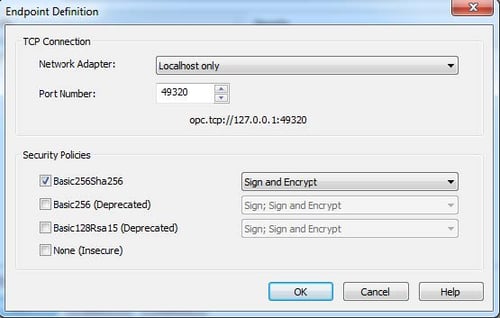 Screenshot - TOP Server UA Server Security Policies