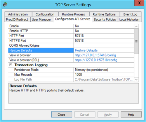 Screenshot - Config API Admin Settings