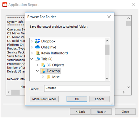 Screenshot - Saving Application Report