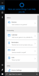Screenshot - Cortana Personal Assistant in Microsoft Windows