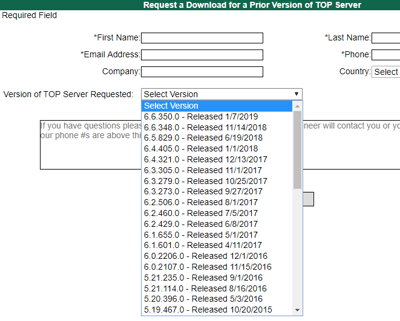 Screenshot - TOP Server Installer Versions Downloads