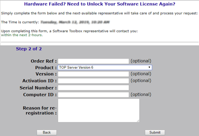 Screenshot - TOP Server Re-Registration Website Step 2