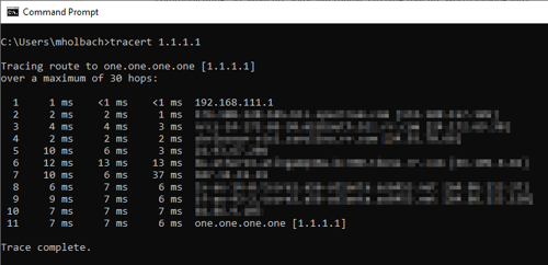 Screenshot - Using the Tracert command