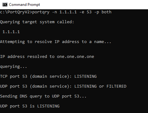 Screenshot - Using Portqry Utility against DNS Server