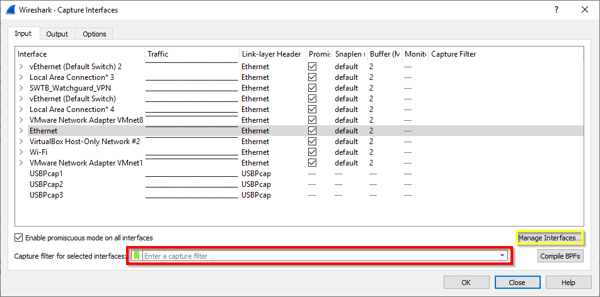 Managing Network Interfaces in Wireshark