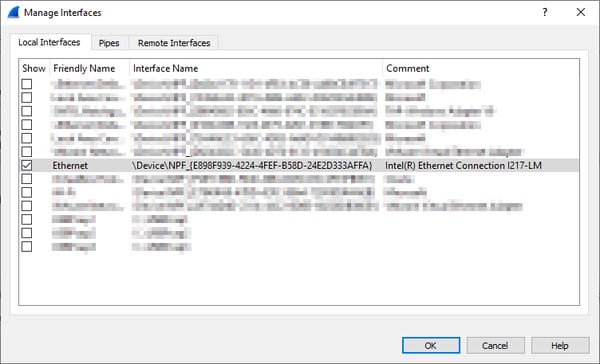 Selecting only the desired network interface in Wireshark