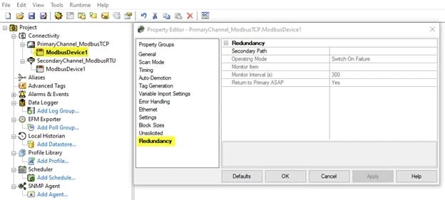 TOP Server Device Redundancy Tab
