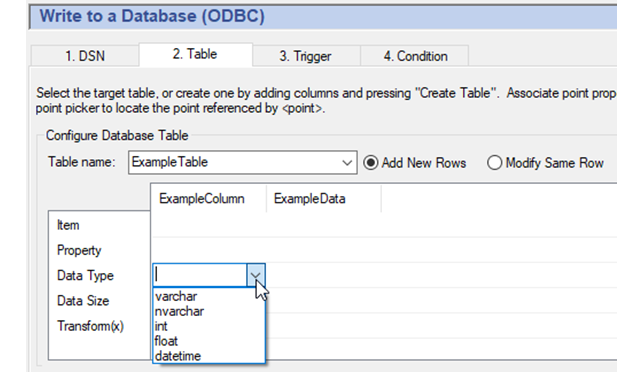 Datahub Write to ODBC Configuration