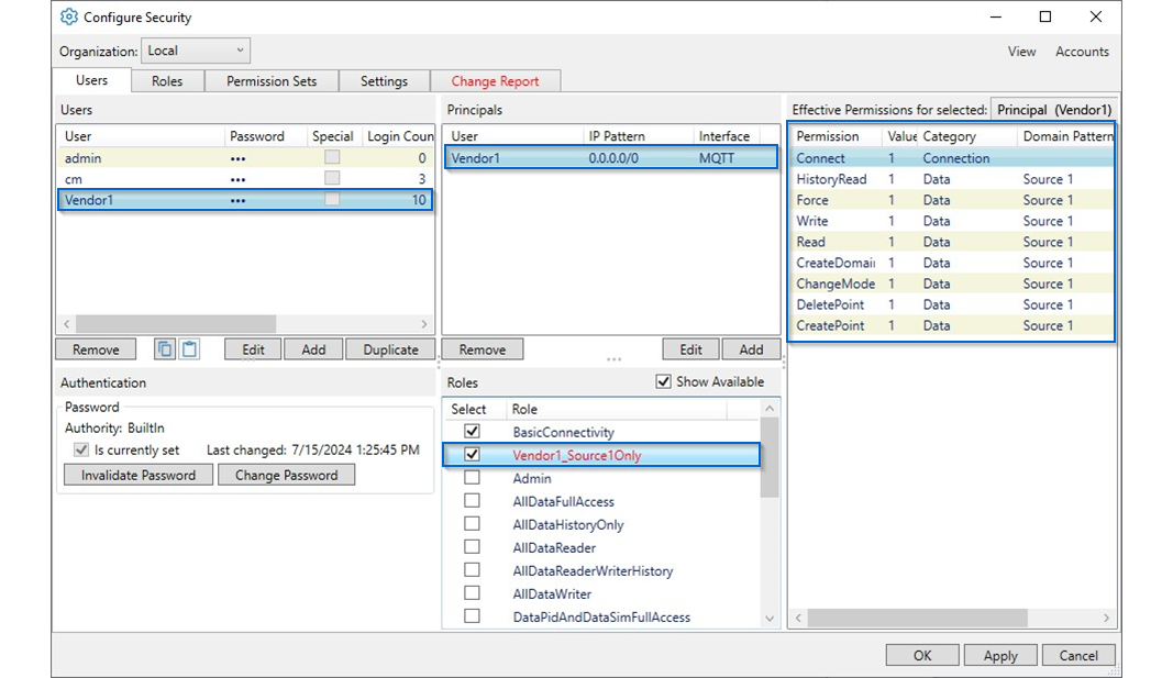 Cogent DataHub Security User Roles Configuration Example