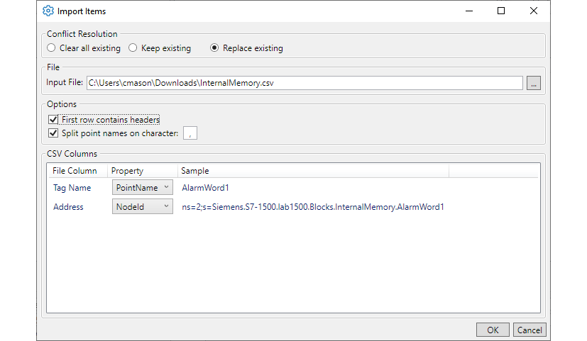 DataHub CSV Import Configuration Example