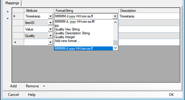 OPC Data Logger Detail Mode Add New Format