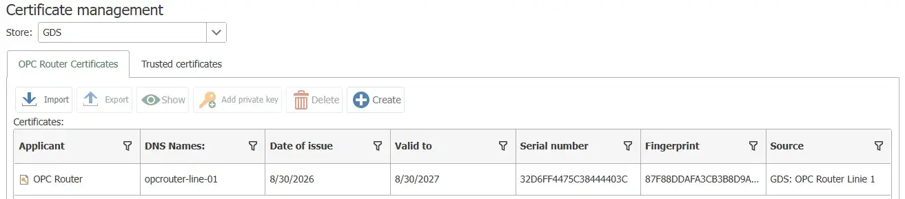 OPC UA GDS certificate management in OPC Router 5.7
