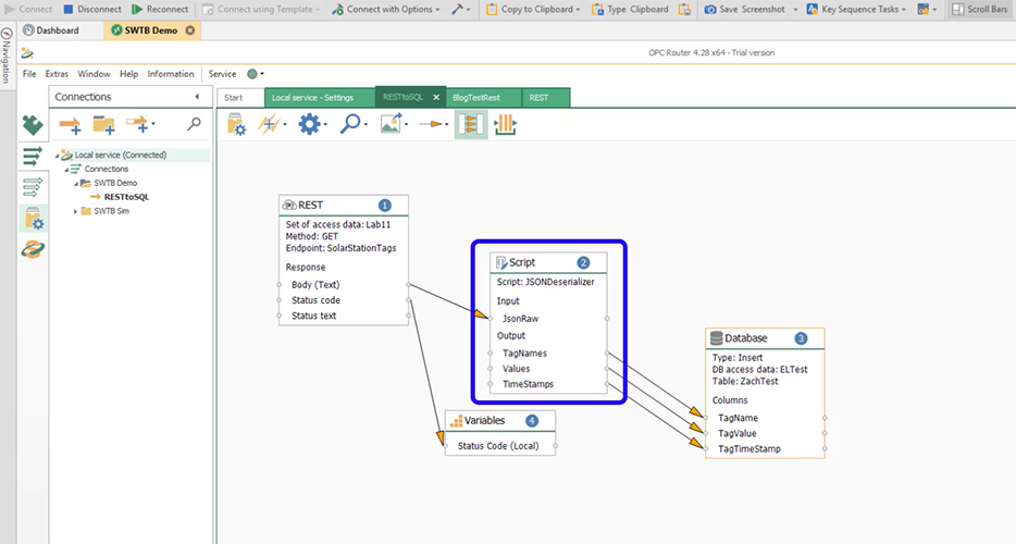 OPC Router Rest to SQL Application 