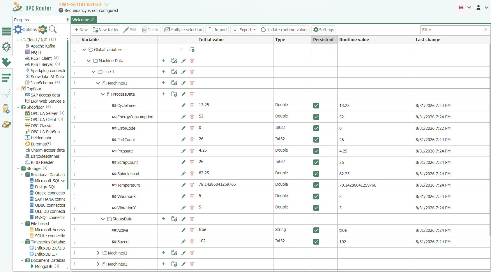 Variable management in OPC Router 5.7