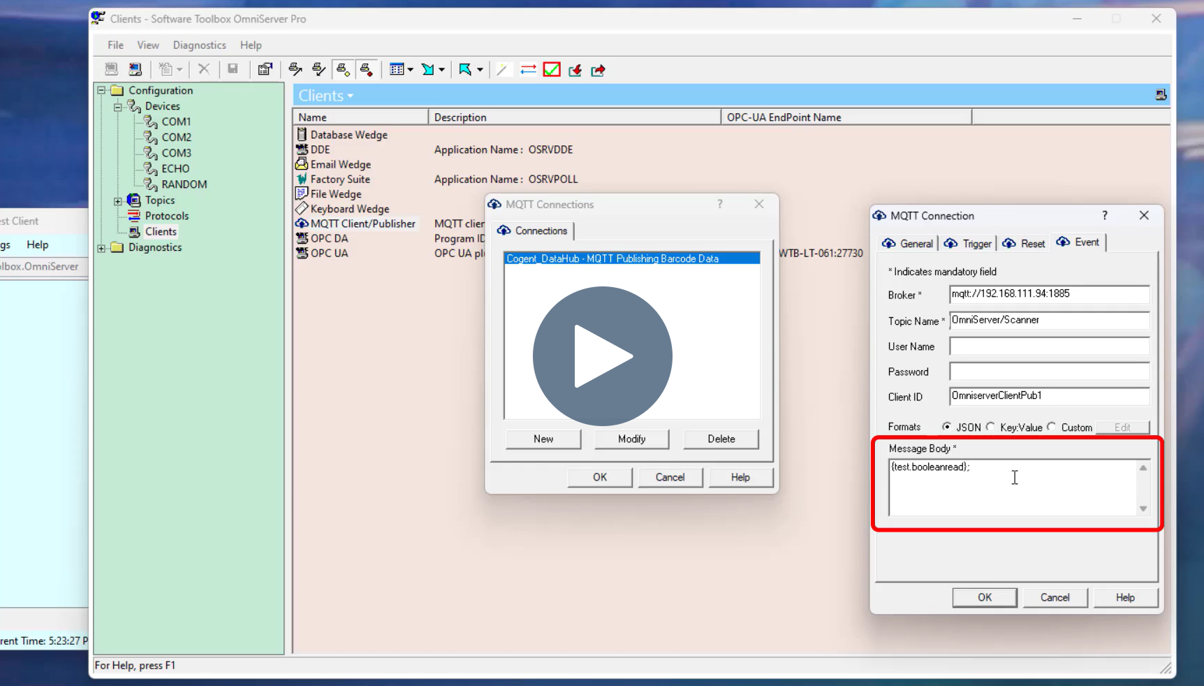 OmniServer MQTT Client Plug-In Video Snapshot