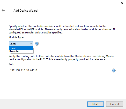 Screenshot AB ControlLogix Server Ethernet Module Type