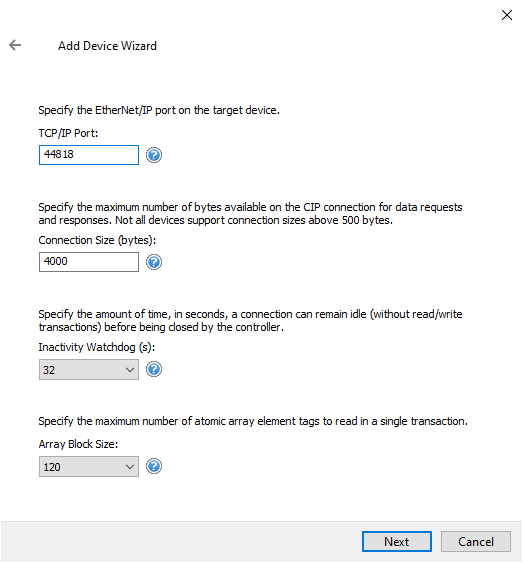 TOP Server Configurable ControlLogix CIP Connection Size