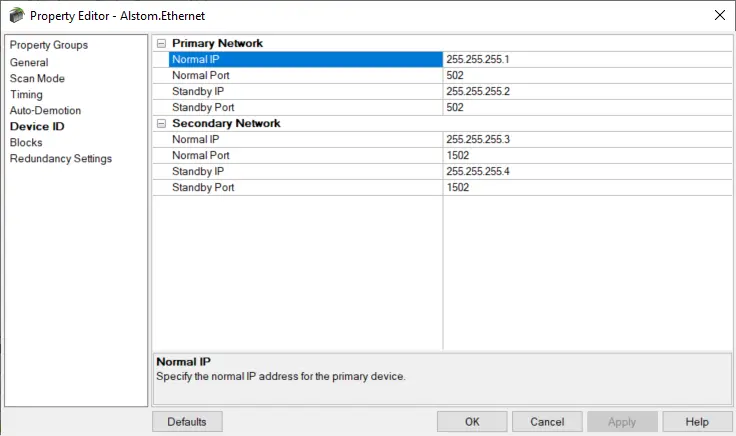 Screenshot Alstom Redundant Ethernet Network Configuration