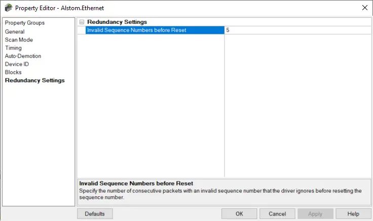 Screenshot Alstom Redundant Ethernet Redundancy Configuration