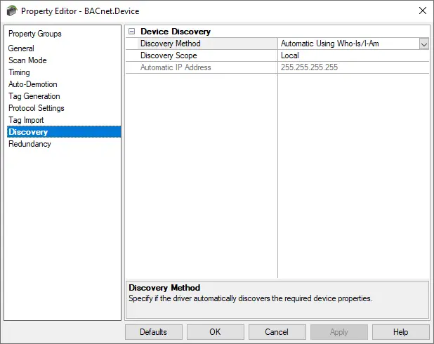 Screenshot BACnet Device Discovery