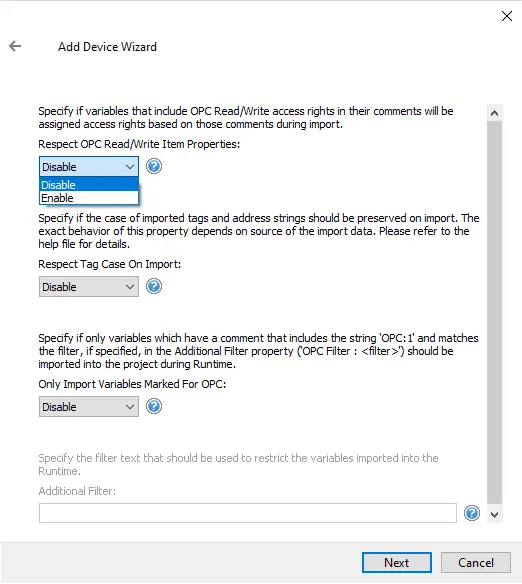 Screenshot Beckhoff TwinCAT Import Settings