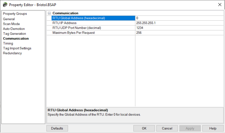 Screenshot Bristol IP Communication Settings