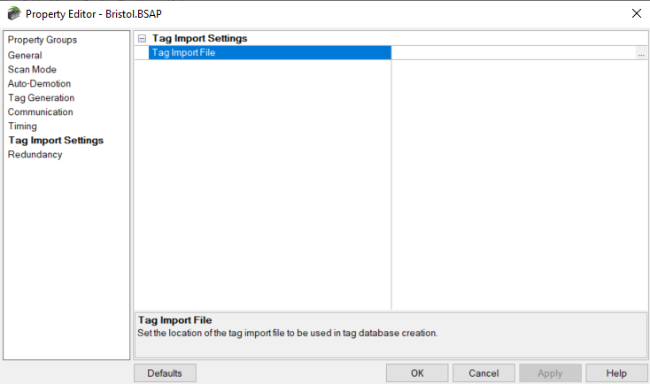 Screenshot Bristol IP Tag Import Settings