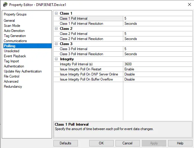 TOP Server DNP Suite Polling Settings