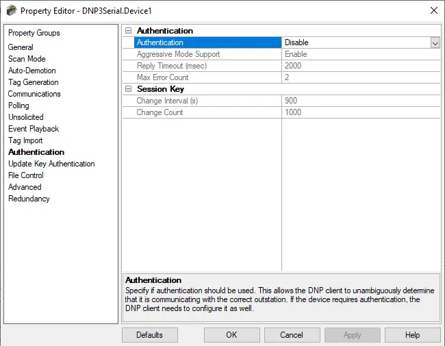 Screenshot DNP Suite DNP Serial Authentication