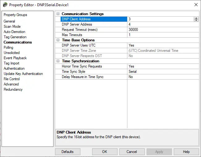 Screenshot DNP Suite DNP Serial Communications