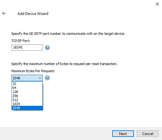 Screenshot GE Ethernet Byte Request Size