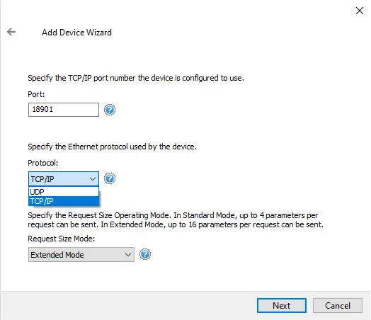 Screenshot KraussMaffei Ethernet Protocol and Request Size