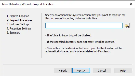 Screenshot Local Historian Import Location