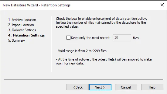 Screenshot Local Historian Retention Settings