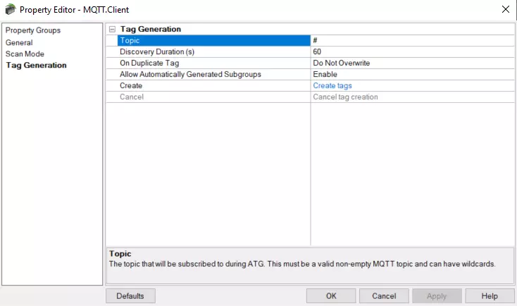 Screenshot - MQTT Client Tag Generation