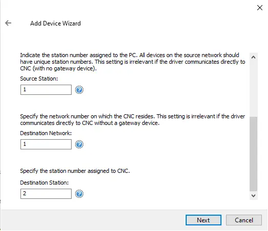 Screenshot Mitsubishi CNC Ethernet Station Number