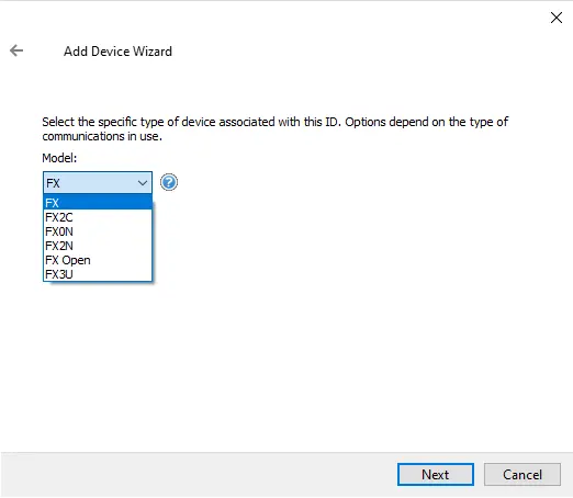 Screenshot Mitsubishi Suite Mitsubishi FX NET Serial Device Models