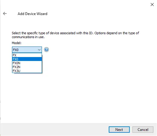 Screenshot Mitsubishi FX Serial Device Models