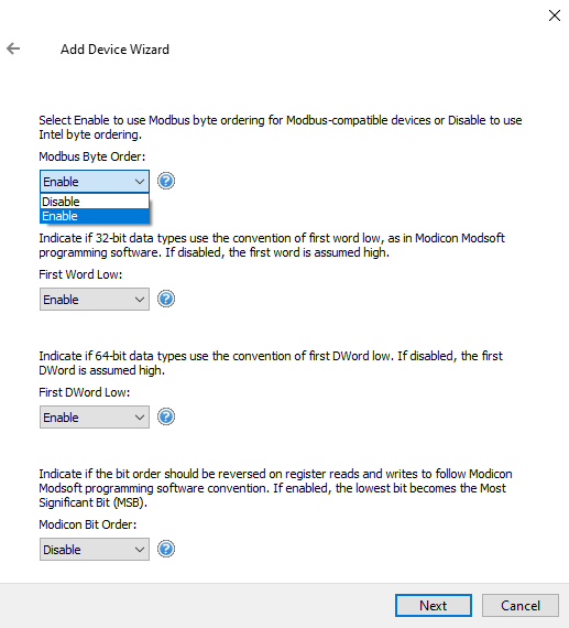 Screenshot Modbus ASCII Serial Byte Word Order