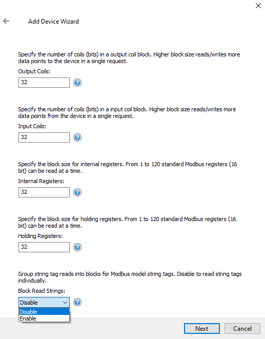 Screenshot Modbus ASCII Serial Coils Registers