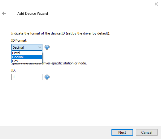 Screenshot Modbus ASCII Serial Device ID