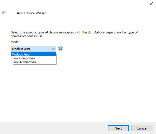 Screenshot Modbus ASCII Serial Device Models