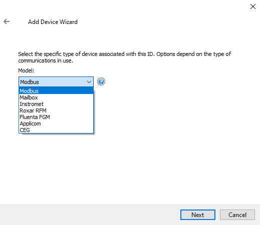 Screenshot Modbus Ethernet Device Models