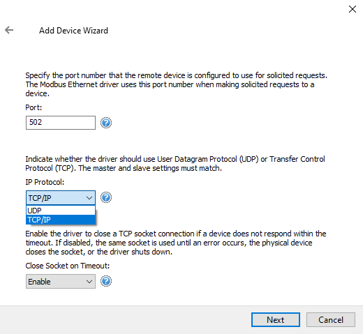 Screenshot Modbus Ethernet Port Number